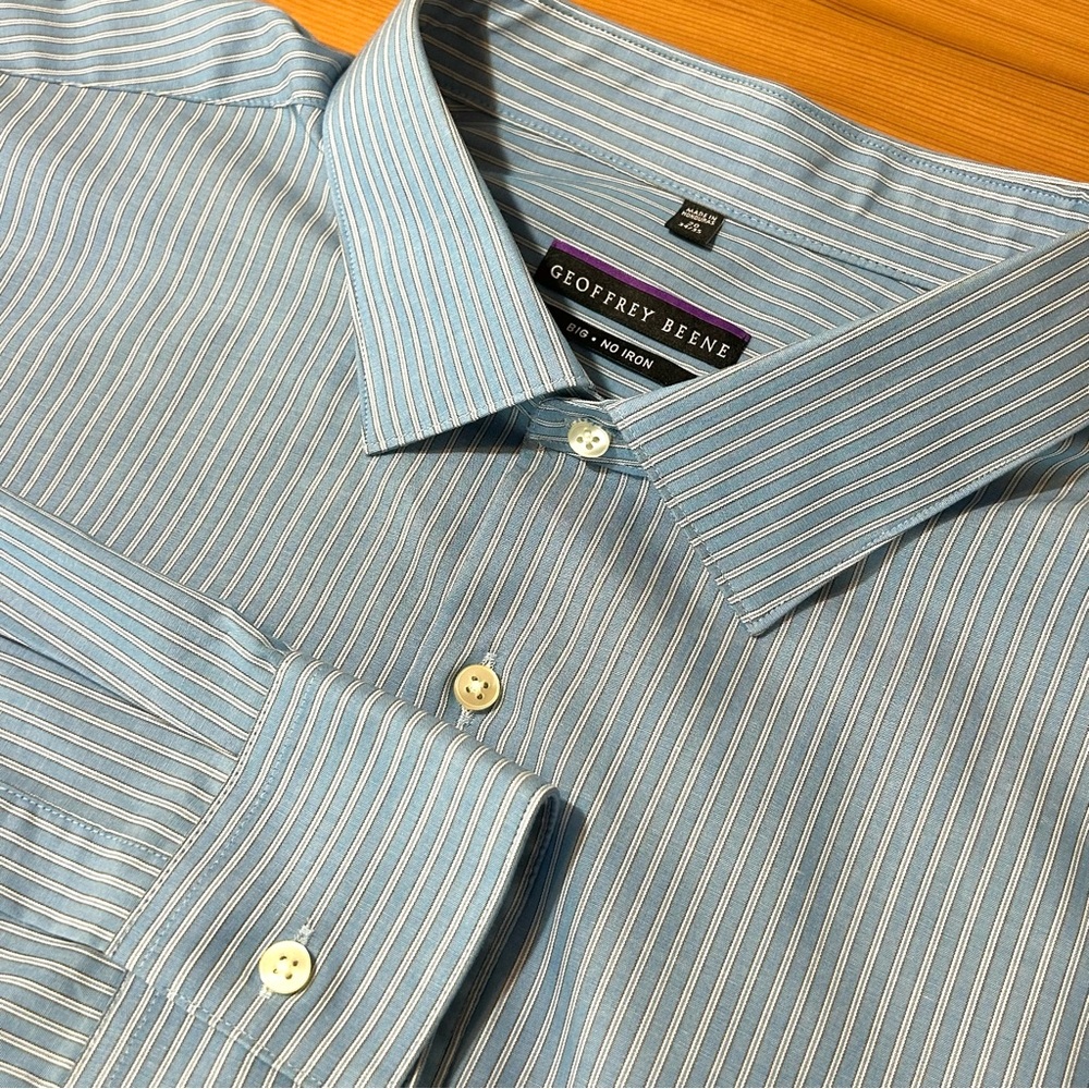 Geoffrey Beene Blue Pinstripe Dress Shirt Long Sleeve Buttondown Sz 20 34/35 Big